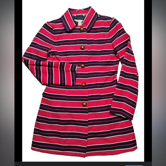 Banana Republic Red & Blue Striped Nautical Coat Gold Buttons - Picture 2 of 15